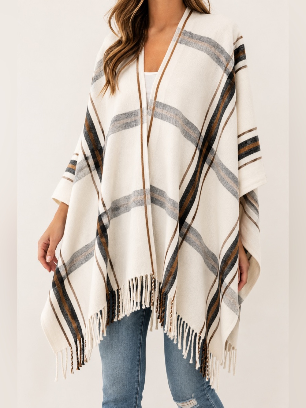 NWT Forever 21 Cream Striped Poncho